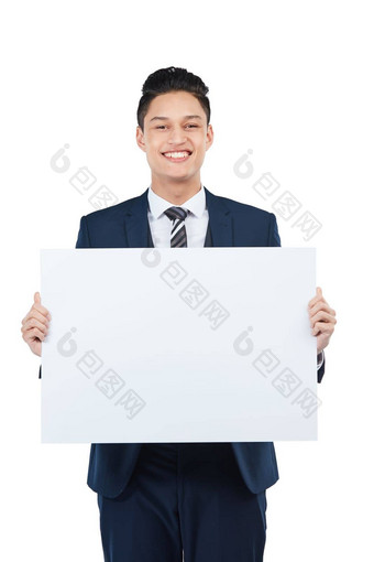 肖像快乐工人海报模型市场营销纸空间广告模拟促销活动企业商人横幅空白广告牌标志孤立的白色背景品牌