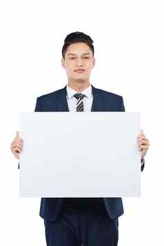 商人肖像纸海报模型市场营销空间广告模拟促销活动企业工人横幅空白广告牌标志孤立的白色背景品牌