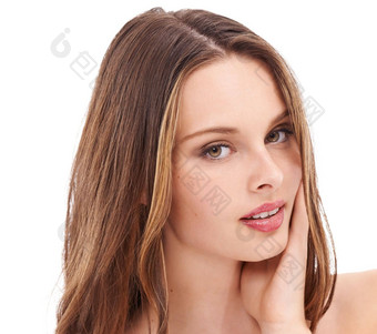 脸肖像头发护理<strong>美女人工</strong>作室孤立的白色背景化妆化妆品护肤品女模型扫除沙龙治疗纹理增长发型