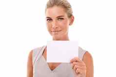 业务卡模型微笑肖像女人市场营销广告产品放置空间联系信息模拟企业促销标志专业工人白色背景工作室