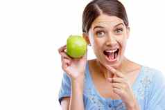 健康苹果微笑肖像女人营养饮食重量损失选择纤维食物维生素孤立的脸女孩模型水果自然有机健康