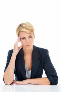 时间头疼业务压力年轻的女商人痛苦严重的头疼