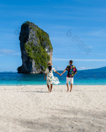 KOH给海滩甲米泰国热带海滩KOH给夫妇但女人海滩