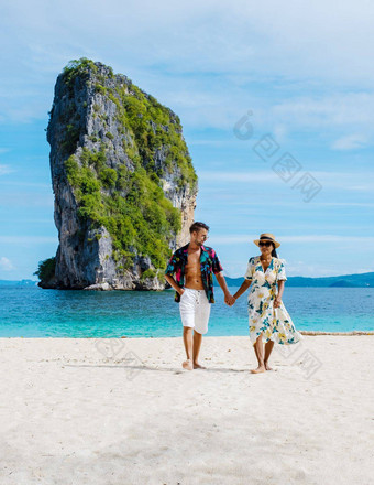 KOH给海滩甲米泰国夫妇但女人海滩泰国
