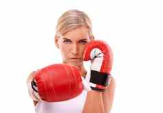 肖像女人拳击手培训匹配健身竞争锻炼女孩孤立的白色工作室背景女运动员战斗机夫人拳击手套实践比赛