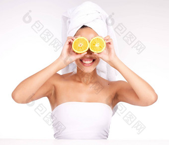 美自然护肤品女人橙色水果眼睛维生素健康的生活方式健康快乐模型面部护理身体排毒维生素化妆品治疗柑橘类皮肤病学