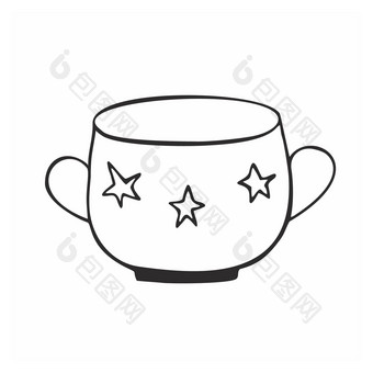 宽糖碗<strong>明星</strong>模式孤立的白色背景杯子茶咖啡茶仪式向量轮廓插图孩子的涂鸦标志咖啡馆餐厅<strong>酒吧</strong>