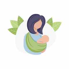 妈妈。持有婴儿袋鼠航空公司吊索孕妇怀孕分娩孩子们的产品母亲孩子们标志白色背景孤立的互联网