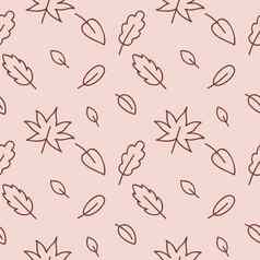 没完没了的无缝的模式秋天叶子树枝花涂鸦纹理画铅笔手大纲向量背景纺织品壁纸包装纸服装