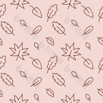 没完没了的无缝的模式秋天叶子树枝花涂鸦纹理画铅笔手大纲向量背景纺织品壁纸包装纸服装