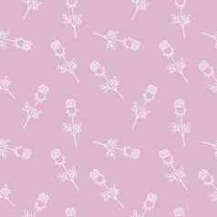 白色玫瑰粉红色的背景向量涂鸦插图没完没了的无缝的模式玫瑰花大纲背景纺织品包装器网站网络页面设计互联网