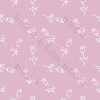白色玫瑰粉红色的背景向量涂鸦插图没完没了的无缝的模式玫瑰花大纲背景纺织品包装器网站网络页面设计互联网