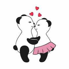 可爱的熊猫拥抱爱向量卡通插图情人节一天画有趣的动物孩子们男孩女孩熊猫白色背景孤立的