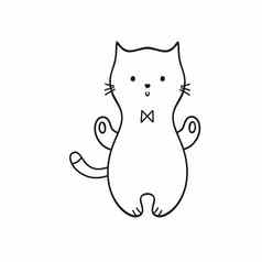 波状外形的小猫弓领带胸部向量简单的涂鸦插图猫简约风格元素装修假期明信片记事本