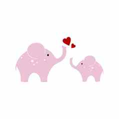 画粉红色的大象女孩孤立的白色背景可爱的孩子们的卡通插图妈妈婴儿世界动物野生动物图像海报孩子们的房间