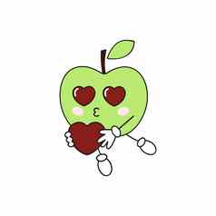 爱的苹果持有心手有趣的水果笑脸情绪孩子们的卡通插图互联网社会网络应用程序