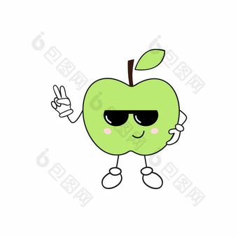 有趣的苹果眼镜有趣的笑脸脸白色背景向量卡通字符水果蔬菜眼睛