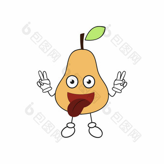 梨眼睛显示舌头有趣的手势有趣的梨微笑可爱的水果字符问候卡片表情符号横幅社会网络互联网