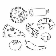 集烹饪披萨披萨成分向量插图doodle-style菜单