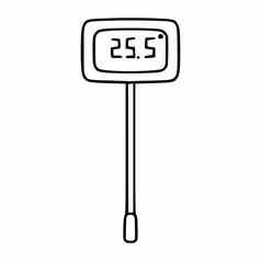 厨房温度计测量温度食物电子厨房设备向量图标涂鸦风格