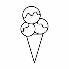 冰奶油球华夫格锥向量插图涂鸦风格