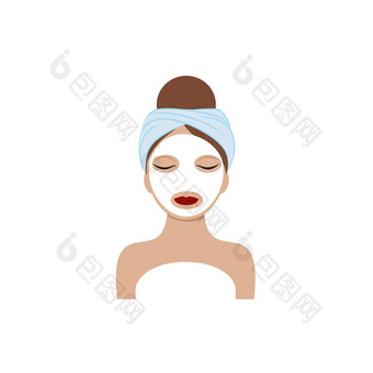 脸美丽的女孩毛巾头白色化妆品面具脸向量插图卡通概念身体脸眼睛护理标志美沙龙水疗中心修指甲