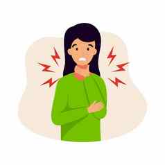 女孩痛喉咙女人扁桃体炎症状病毒感染