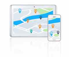 旅行援助路平板电脑智能手机显示街地图位置图标