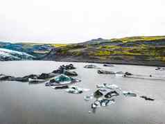 冰川融化环礁湖完整的冰山冰岛