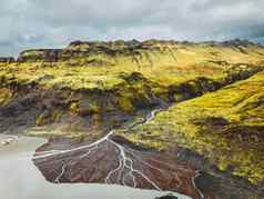 冰川河流动海冰岛空中视图