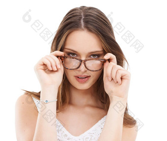 年轻的女人脸手<strong>眼镜</strong>眼睛护理愿景健康白色背景工作室模型镜头框架面部肖像光学<strong>眼镜</strong>眼科学<strong>眼镜</strong>眼睛健康