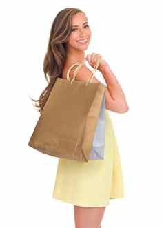 时尚肖像购物袋女人工作室孤立的白色背景黑色的星期五销售交易快乐丰富的富有的女客户站礼物购买购物中心
