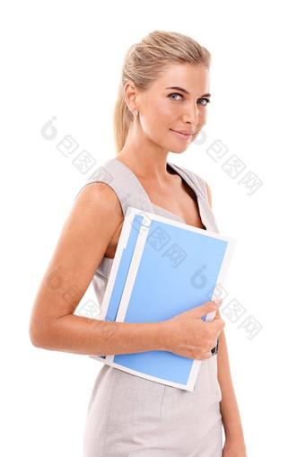 肖像业务女人文件夹白色背景文档女企业工人员工文书工作报告工作室接待员专业企业家秘书工作人员