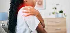肩膀疼痛受伤黑色的女人健康紧急医疗问题事故红色的覆盖整形医疗保健炎症肌肉张力压力联合受伤的人