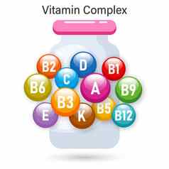 维生素复杂的健康的营养插图维生素图标药用瓶