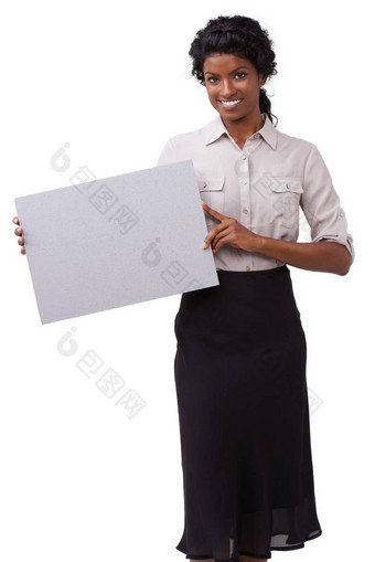 肖像海报模型女人工作室白色背景市场营销广告空白纸板纸广告牌品牌女员工持有模拟空间
