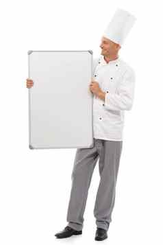 老板男人。董事会孤立的白色背景空菜单设计模型职业生涯服务专业烹饪烹饪面包店人白板演讲的想法模拟