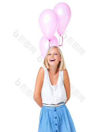 粉红色的气球肖像女人工作室<strong>情人节</strong>一天生日周年纪念日庆祝<strong>活动</strong>幸福庆祝女模型聚会，派对装饰孤立的白色背景