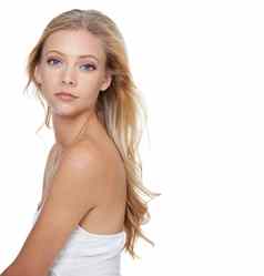 脸美模型模型女人工作室白色背景护肤品市场营销肖像皮肤健康有吸引力的年轻的女摆姿势促进化妆品产品