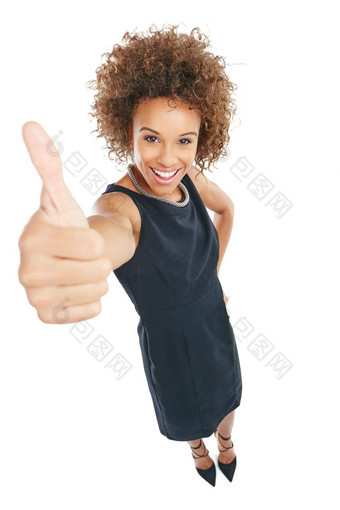 成功领袖黑色的女人拇指肖像骄傲微笑投票企业风格批准协议标志自信业务人孤立的工作室白色背景