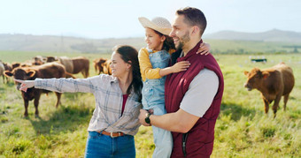 农场牛家庭假期农村阿根廷可持续发展的生活方式夏天妈妈。父亲孩子草场动物牛假期自然