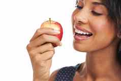 有机健康的黑色的女人苹果准备好了营养健康食物饮食模拟自然水果饿了模型快乐微笑零食重量损失模型