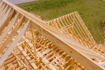 空中视图木材框架梁框架房子坚持建首页建设构建木桁架