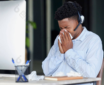 电脑调用中心生病的商人吹鼻子组织联系电话销售销售公司压力流感科维德冷病毒客户支持接待员技术