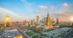 空中照片华沙城市市中心天际线波兰
