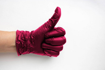手外科手术医疗手套颜色还活着品红色的突出显示白色背景生产橡胶保护手套卫生卫生标准