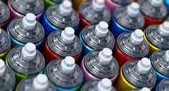 堆栈色彩斑斓的油漆喷雾瓶插图