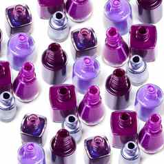 紫色的生活工作室拍摄各种紫色光芒指甲清漆瓶