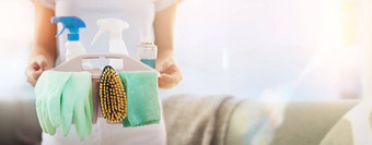 手清洁模型女人管家持有篮子洗涤剂消毒液首页管家卫生模拟女更清洁的携带塑料容器