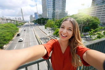 旅游为什么paulo美丽的微笑女孩需要肖像蓬特斜拉桥桥为什么paulo大都市巴西